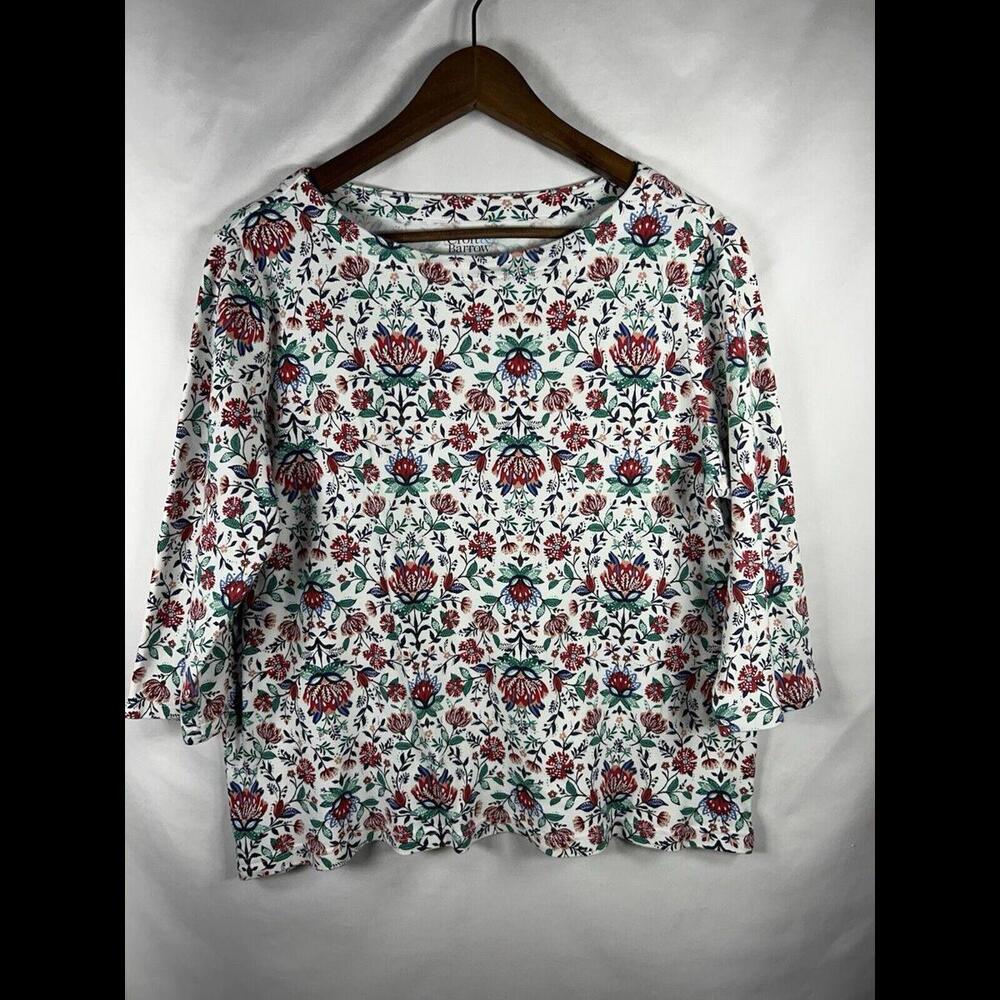 Croft Barrow Womens Shirt Top Floral Cotton Casual Tee Pullover Large EUC